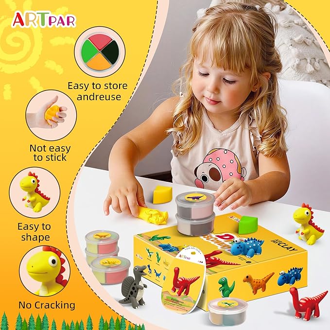 Air Dry Clay Kits,Dinosaur Modeling Magic Clay for Kids,12 Box Dinos DIY Art Crafts Kit,Safe & Non-Stick with Sculpting Tools & Tutorials, Family Party Favors for Boys & Girls Age 3-12 Year