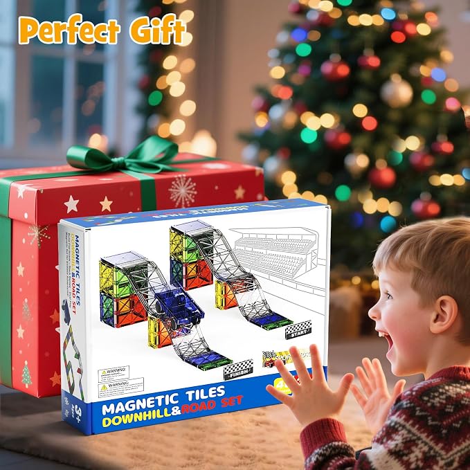 WMXDU Magnetic Road Track Set, 2-in-1 Playset with Curved Tiles - Image 7