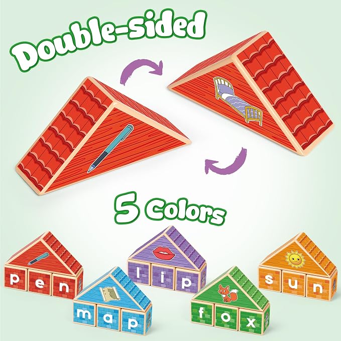 CVC Kasfalci Wooden Alphabet Letter Blocks - Toddler Phonics Games for Learning to Read & Spell, Speech Therapy Toys for Preschool Kindergarten Classroom - Image 3