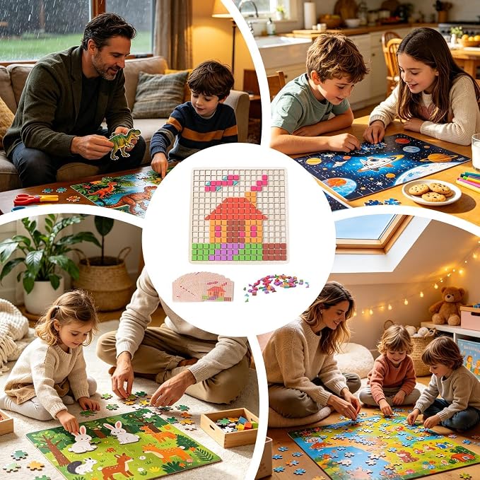 Wood Puzzles Color Blocks Colorful Geometric with Teaching Cards 210 Pieces - Image 5