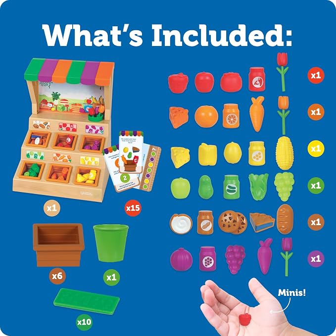 Learning Resources Mini Farmstand Sorting Set, Play Food Sets for Kids Kitchen, Grocery Store Pretend Play, Montessori Toys, Mini Food, Toddler Activities, Fine Motor Skills - Image 5
