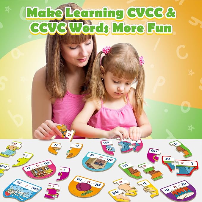 CVCC & CCVC Puzzle Cards for Kids,Phonics Games,Speech Therapy Toys for Toddlers,4 Alphabet Letter Word Puzzle,Learning Reading Spelling Games,Preschool Kindergarten Classroom Must Haves - Image 5