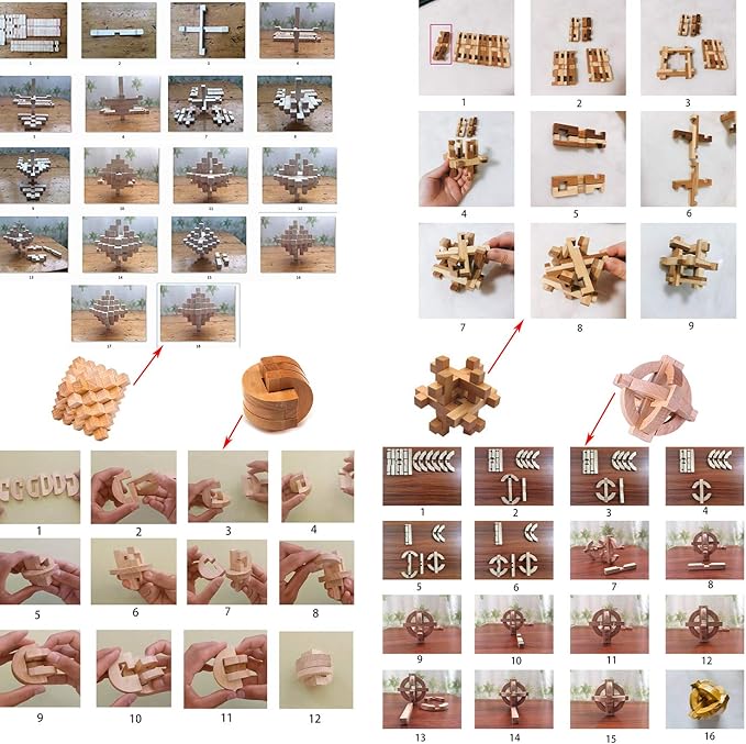 18 Pack Large Wooden Brain Teaser Puzzles Wooden Burr Puzzles Brain Teaser Puzzle with Gift Packing Box Magic Puzzle Games Toys Stocking Stuffers Party Favors for Kids and Adults (Natural Wood)