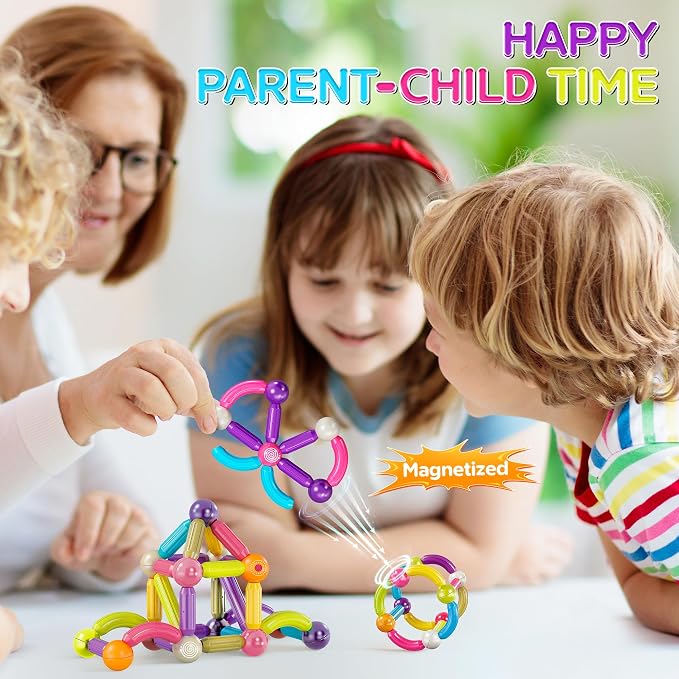 Contixo ST2 Kids Magnetic Stix Stick 68 PCs 3D Building Blocks STEM Construction Playboards Creativity, Imagination, Recreational, Educational for Children Toddler, 3+ Year Old Boys and Girls - Image 2