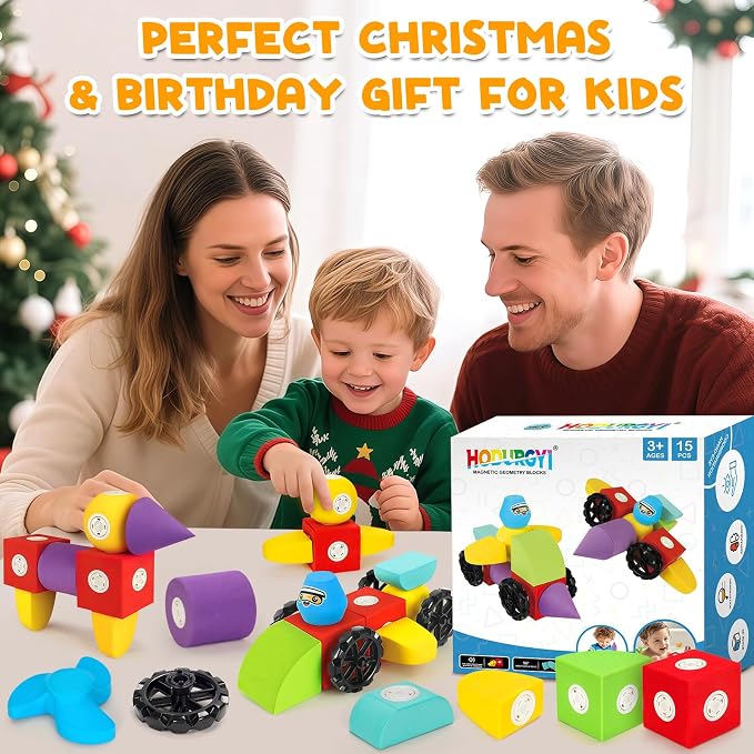 Hodurgyi 15 PCS Magnetic Foam Blocks, STEM Preschool Toys for Children, Magnetic Building Blocks for Toddlers, Kids Bath Toys and Montessori Sensory Toys, Birthday for Boys & Girls Age 3 4 5 6+ - Image 5