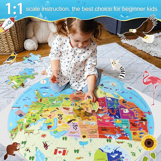 DIGOBAY United States Puzzle 70 Pieces USA Map Floor Jigsaw Puzzles for Kids Ages 4-10, Jumbo Round US Geography Puzzle 50 States with Capitals Educational Learning Toys for Boy or Girl - Image 5