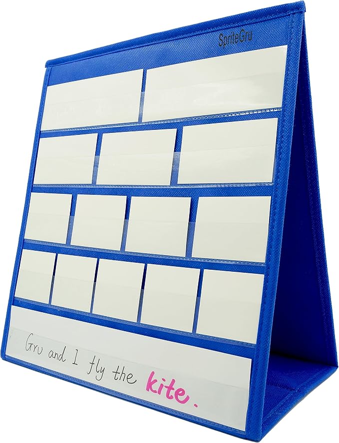 Blue Tabletop Desktop Pocket Chart with Bonus 20X Dry Erase Cards. Double Sided and Self-Standing (13” X 12”) - Image 3