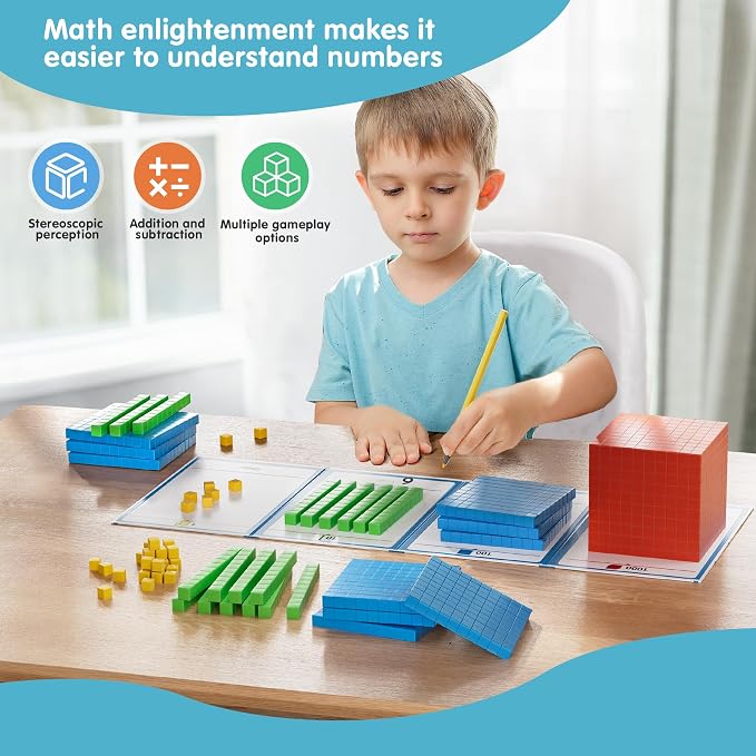 2 pack Base Ten Blocks Plastic Place Value Blocks with 80 rod - Image 3