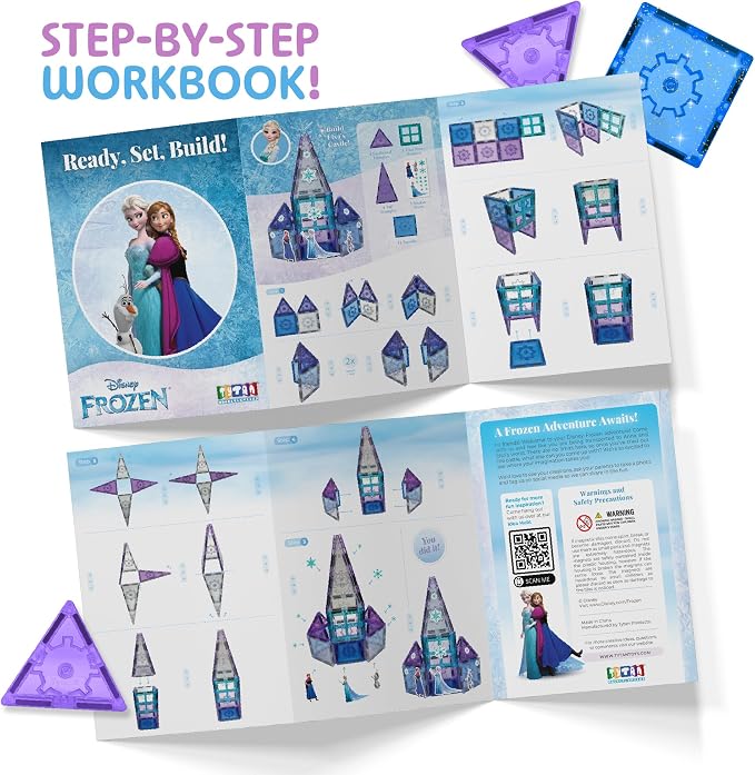 Tytan Toys Disney Frozen Magnetic Tiles Princess Castle - 20-Piece STEAM Building Set with Glitter Tiles & Elsa, Anna, Olaf Stickers - Educational Frozen Toys for Girls Age 3-4+ - Image 9