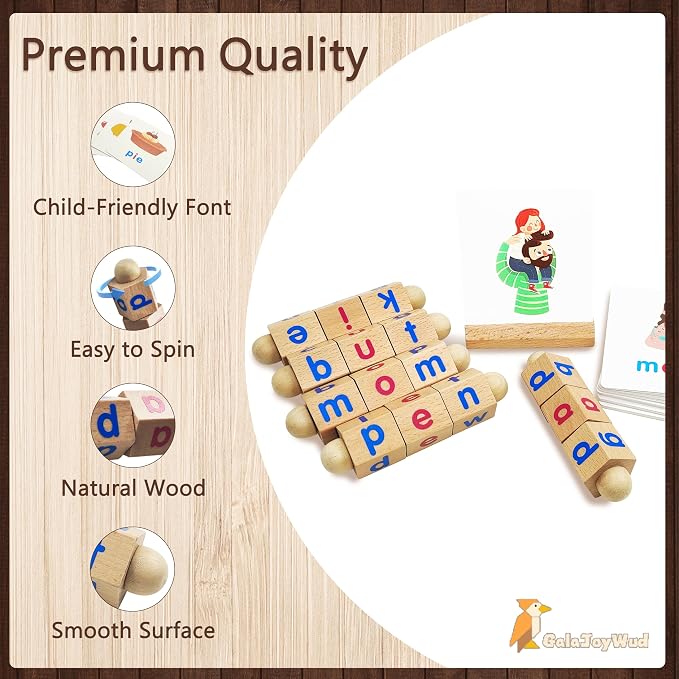 Phonics Games for Kids Ages 2-4, CVC Word Games Kindergarten, Wooden Reading Blocks Toys, Montessori Learning Toys for 3-6 Years Old, Preschool Educational Activities Gift for Boys Girls - Image 4