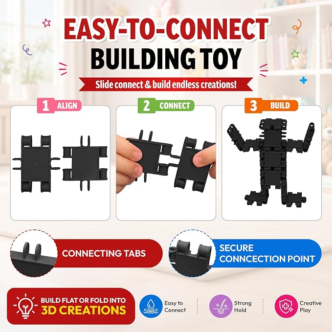 100 Piece Black Snap Connecting Building Toy Set for Kids - Image 5