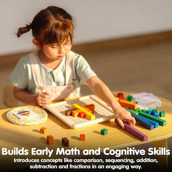 PlanToys® Wooden Math Blocks & Rods Montessori Kids STEM Learning Toy Set - Image 6