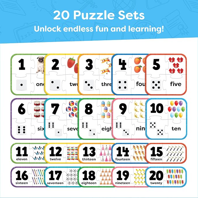 Number Puzzle Kindergarten Math Games - Number Puzzles for Kids Ages 3-5 - 20 Sets Matching Puzzle Toddler Learning Toys - Preschool Classroom Must Haves - Math Manipulatives Kindergarten - Image 2