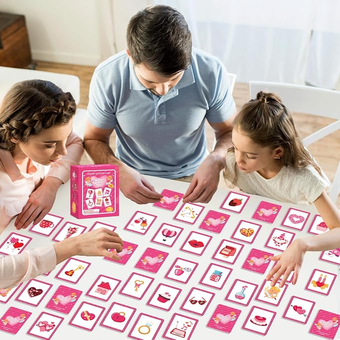 gisgfim 100 PCS Memory Matching Game Valentine's Day Concentration Memory Games Card Educational Game for Kids Educational Ages 3-8 A Fun & Fast Heart Gnome Matching Games - Image 5