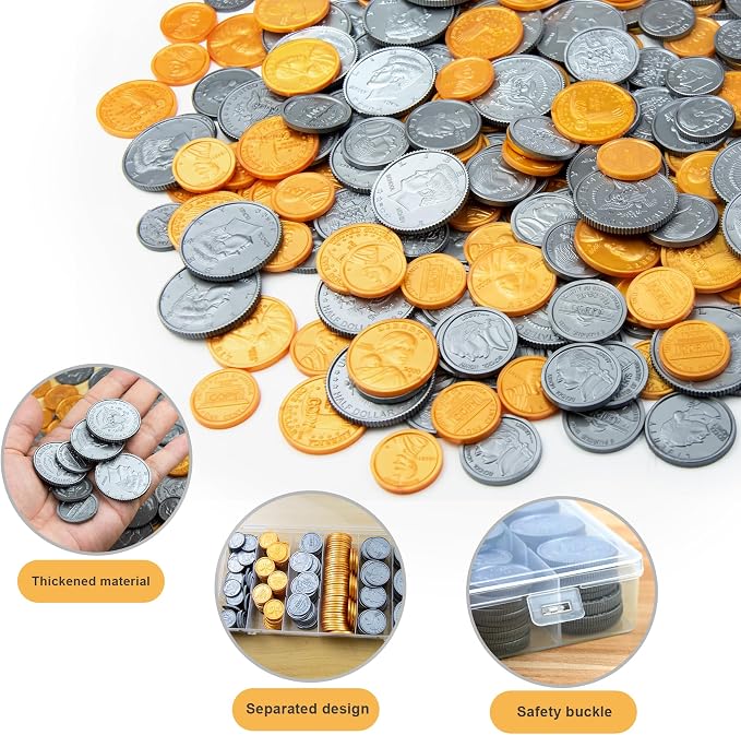 TOMMYHOME Fake US Coins Play Money 300 PCS Set – 6 Types of Coins,Realistic Prop Money for Kids,Toy Cash Register, Pretend Play Toys – Homeschool Teaching Supplies(307) - Image 5