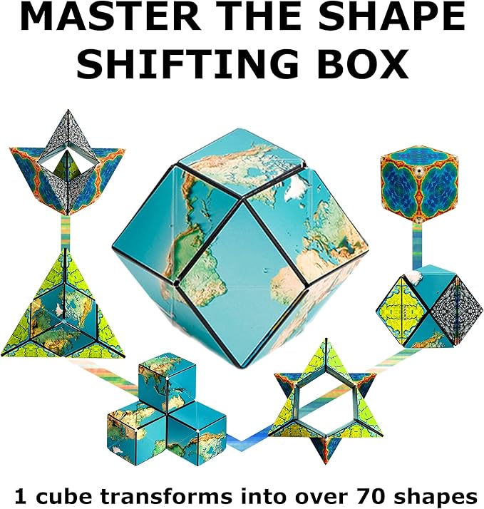 Shashibo Shape Shifting Box - Award-Winning STEM Fidget Toy with Strong Magnets - Fidget Cube Transforms Into 100+ Shapes, Christmas Stocking Stuffers Gift for Kids, Teens, and Adults (Earth)