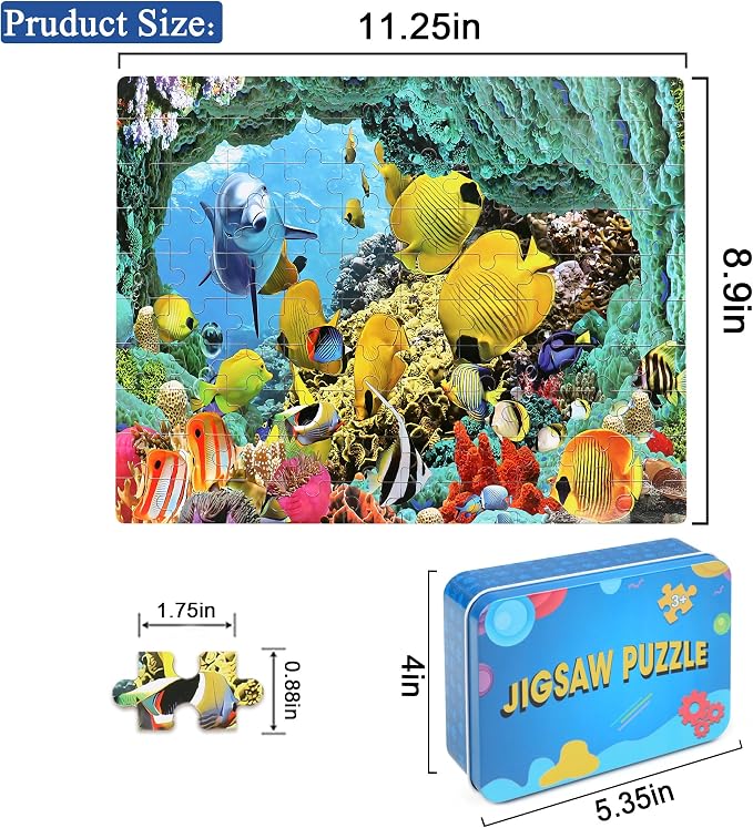 LELEMON 100 Pieces Underwater World Jigsaw Puzzles for Kids Ages 4-8 Year Old Dolphins Fishes Jigsaw Puzzle for Children Boys Girls Learning Ocean Educational Puzzles Toys - Image 2