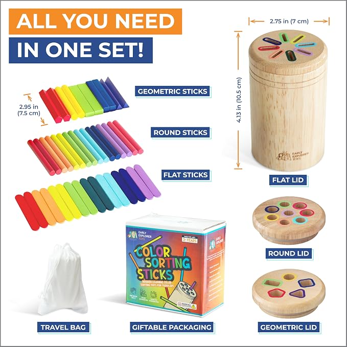 Montessori Toys Preschool, Wooden Color Sorting Toys & Fine Motor Skill Set - Image 8