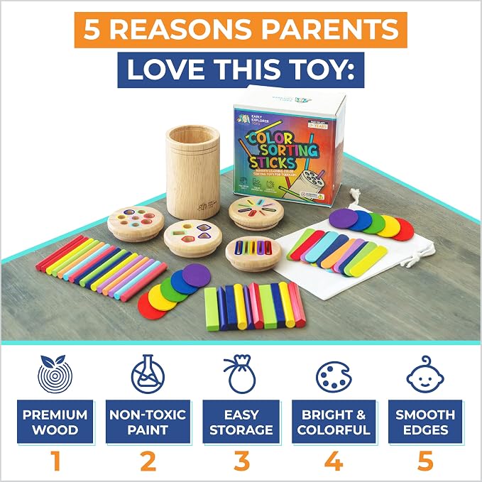 Toddler Montessori Toys, Wooden Color Sorting, Fine Motor Toys for Toddlers - Image 2
