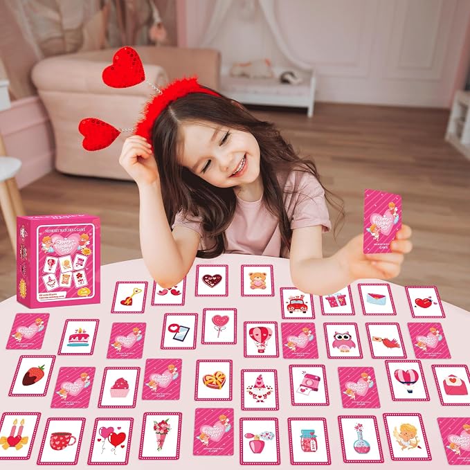 gisgfim 100 PCS Memory Matching Game Valentine's Day Concentration Memory Games Card Educational Game for Kids Educational Ages 3-8 A Fun & Fast Heart Gnome Matching Games - Image 4