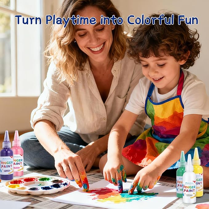 NewFamily Washable Finger Paint for Toddlers & Kids, 10 Large 2 fl oz (60 ml) Bottles, Non-Toxic Finger Paint, Mess-Free Squeeze Bottles, Art Supplies for Home, Preschool & Classroom