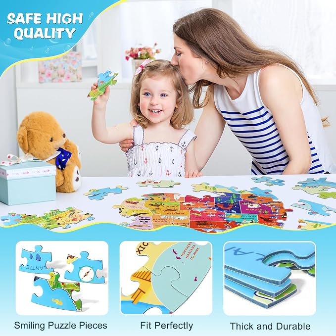 DIGOBAY United States Puzzle 70 Pieces USA Map Floor Jigsaw Puzzles for Kids Ages 4-10, Jumbo Round US Geography Puzzle 50 States with Capitals Educational Learning Toys for Boy or Girl - Image 2