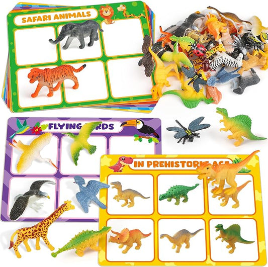 Coogam Sorting Toys for Toddles, Animals Figures Dinosaurs Birds Insects Cognition Matching Game Playset, Fine Motor Learning Activities Educational Toy Gift for 3 4 5 Year Old Kid by Coogam