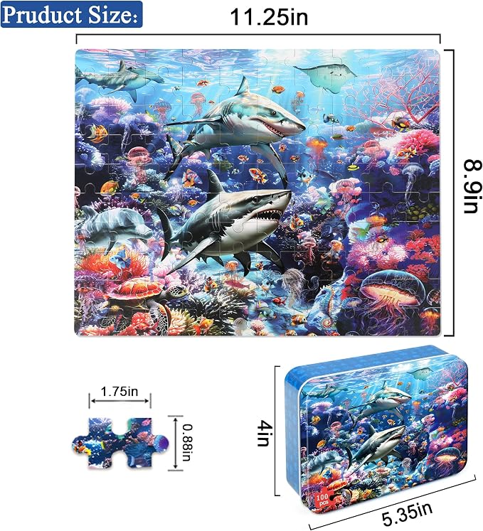 LELEMON Puzzles for Kids Ages 4-6 6-8 8-10 100 Pieces Jigsaw Puzzles for Kids Underwater World Ocean Learning Educational Puzzles Portable Box Pack Toy for Boys and Girls - Image 2
