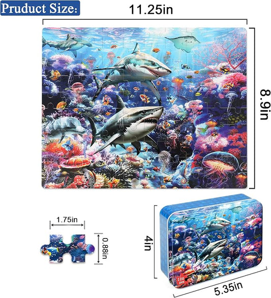 LELEMON Puzzles for Kids Ages 4-6 6-8 8-10 100 Pieces Jigsaw Puzzles for Kids Underwater World Ocean Learning Educational Puzzles Portable Box Pack Toy for Boys and Girls - Image 2