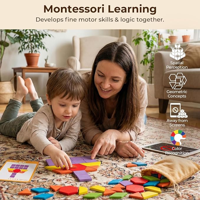 LovesTown 209 PCS Shapes Wooden Pattern Blocks for Kids - Image 5