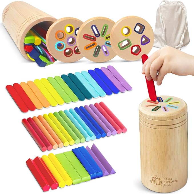 Montessori Toys Preschool, Wooden Color Sorting Toys & Fine Motor Skill Set by EarlyExplorerToys