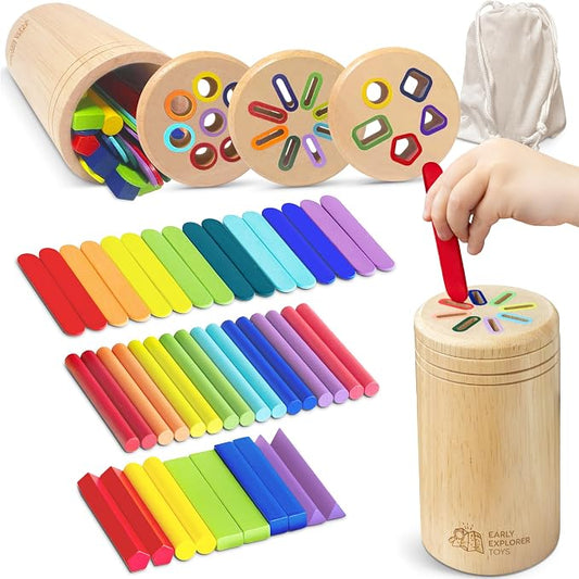Montessori Toys Preschool, Wooden Color Sorting Toys & Fine Motor Skill Set by EarlyExplorerToys