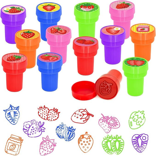 Cinrobiye 24 Pcs Strawberry Stampers Party Favors, Cute Fruit Pre Inked Stamps with 12 Sweet Berry Designs, Strawberry Birthday Party Supplies, Goodie Bag Fillers, Classroom Rewards, Carnival Prizes by Cinrobiye