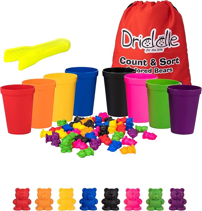 Driddle Colorful Counting Bears with Matching Cups - 80 Bears - Sort, Count & Color Recognition Learning Toy for Toddler & Kids - Montessori Education - Preschool Game by Driddle
