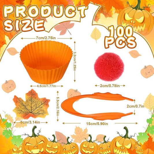 Hotop 312 Pieces Fine Motor Toys Counting Sorting Fall Thanksgiving Decorations 100 Pcs Assorted Pompoms 200 Pcs Artificial Maple Leaves 2 Pcs Tweezers 10 Pcs Cups for Autumn Thanksgiving Decoration - Image 2