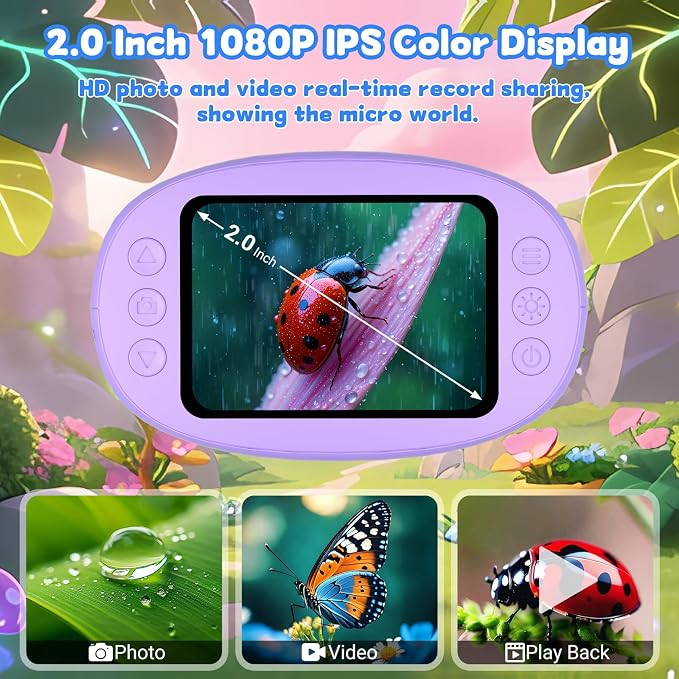 1000X Handheld Microscope for Kids: Pocket Digital Microscope with 2.0''IPS Screen&Photo/Video - Portable Edu Science Kits for Girls Boys - STEM Toys Birthday Gifts Ages 3-6 6-12(Purple) - Image 4