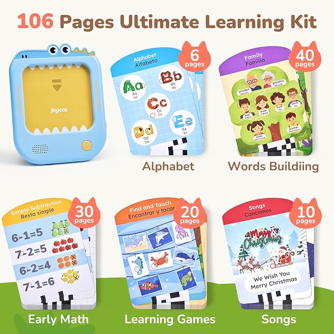 JoyCat Bilingual Kids Learning Tablet, 106 Spanish-English Talking Cards - Image 3