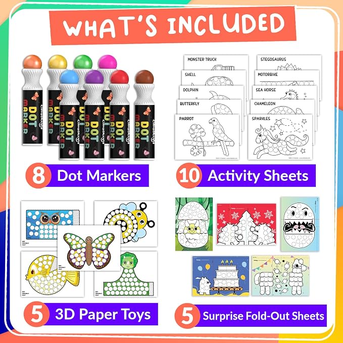 Chalkola 8 Washable Dot Markers for Toddlers - Kids Paint Dot Art Set - Image 2