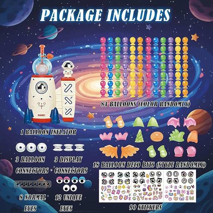 219pcs Space Magic DIY Balloon Kit with Pump, Sticky Balloon Maker Craft, Includes Bouncy Balloons, Stickers & Accessories, DIY Creative Activity Gift for Girls Boys Ages 3+