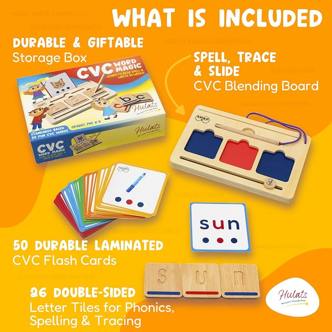 Hulats Wooden CVC Word Builder: Montessori Kindergarten Phonics Game 3-5 - Image 6