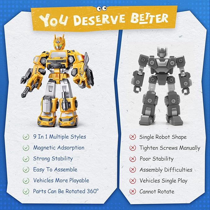 5 in 1 Transform Magnetic Construction Robot Toys Gifts for 3 4 5 6 Year Old Boys Kids, Easy DIY Assembly, Transforming Trucks Toys for Boys Kids, Ideals 3 4 5 6 Year Old Boy Birthday Gift