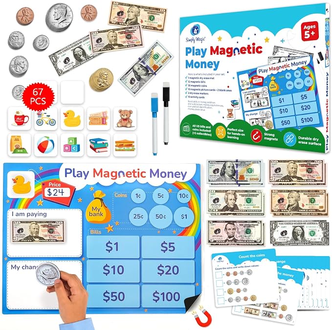 Simply Magic 67 PCS Play Money for Teaching - Money Manipulatives & Games by SimplyMagic