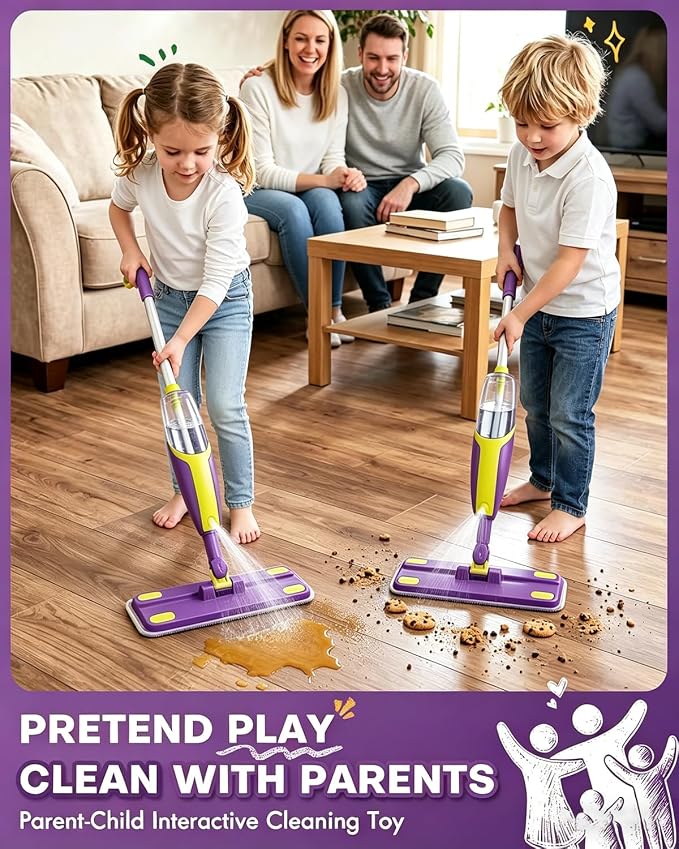 Kids Spray Mop, Fun & Functional Toddler Mop Cleaning Set,Real Working Mini Mop, Pretend Play Toy –Includes Spray Bottle,Washable Microfiber Pads, Montessori Kids Cleaning Toy Set - Image 3