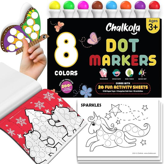 Chalkola 8 Washable Dot Markers for Toddlers - Kids Paint Dot Art Set by Chalkola