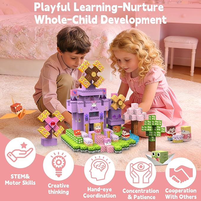 200 PCS Magnetic Blocks, Magnet Building Cubes, Build Pink Castle World Set - Image 7