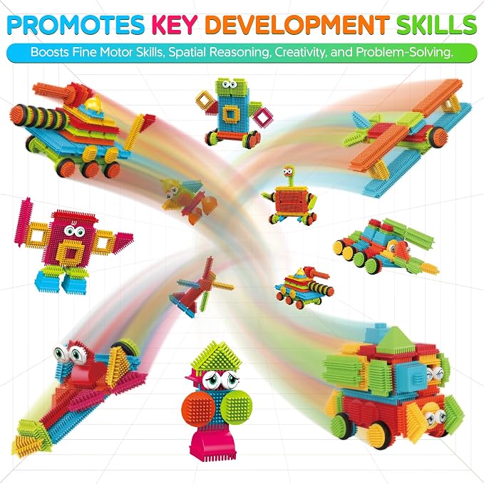Contixo 244 pcs Bristle Shape 3D STEM Building Toys, Construction Learning Stacking Educational Block, Creativity Beyond Imagination, Inspirational, Safe & Durable, Recreational Toy for Kids Ages 3-8 - Image 5