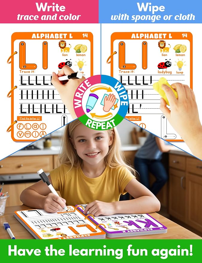 Preschool Learning Activities Educational Workbook, 62 Reusable Pages Pre Kindergarten Workbooks, Number Letter Tracing Books for Kids, Autism Learning Materials, ABC Busy Book for Kids Ages 3-7 - Image 3
