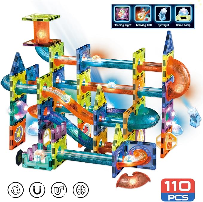 Contixo STEM Building Toys - 110 pcs Marble 3D Magnetic Run Tiles Learning Stacking Educational Building Blocks Set, Creativity Beyond Imagination, Inspirational, Recreational Toy for Kids - Image 7