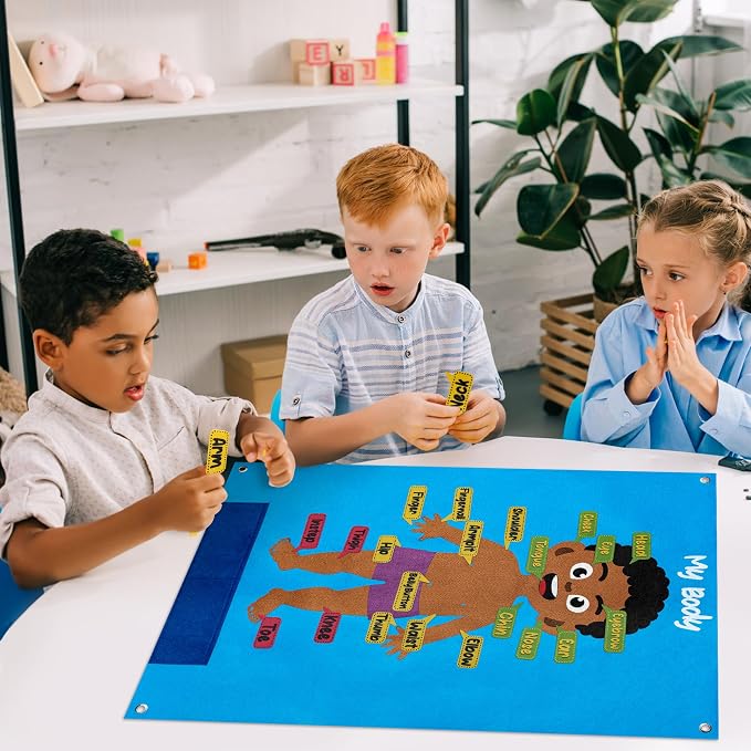 WATINC Body Parts Felt Story Board Set - 35Pcs Flannel Teaching Kit (Brown) - Image 4