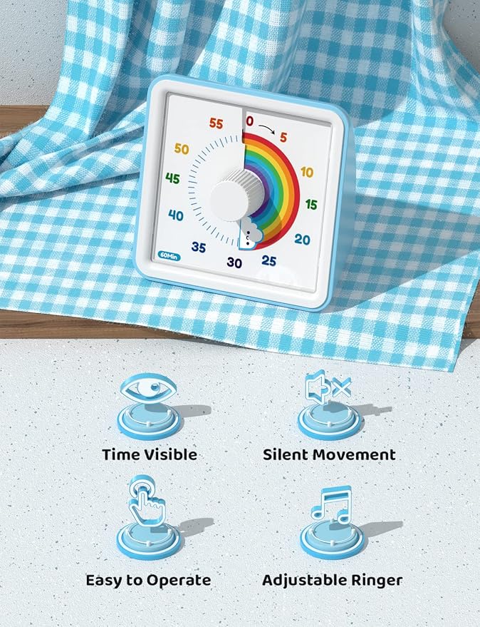LIORQUE Visual Timer for Kids, 60 Minute Rainbow Countdown Timer, Blue - Image 4